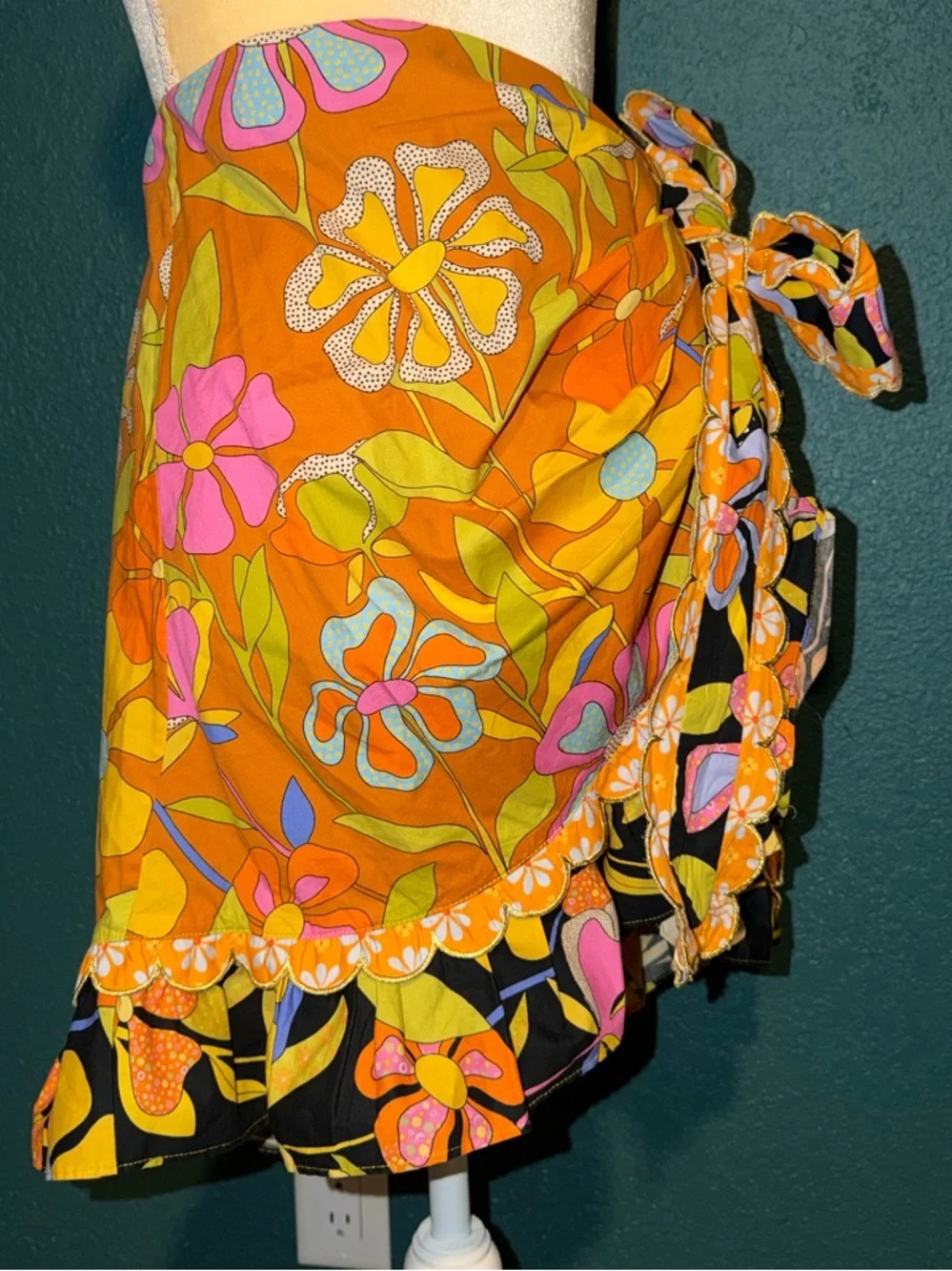 Floral Tie-Waist Mini Skirt - Orange Multi
